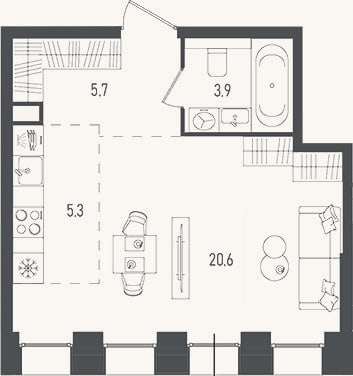 Планировка: Студия, 35,5 м²