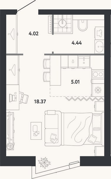 Планировка: Студия, 31,8 м²
