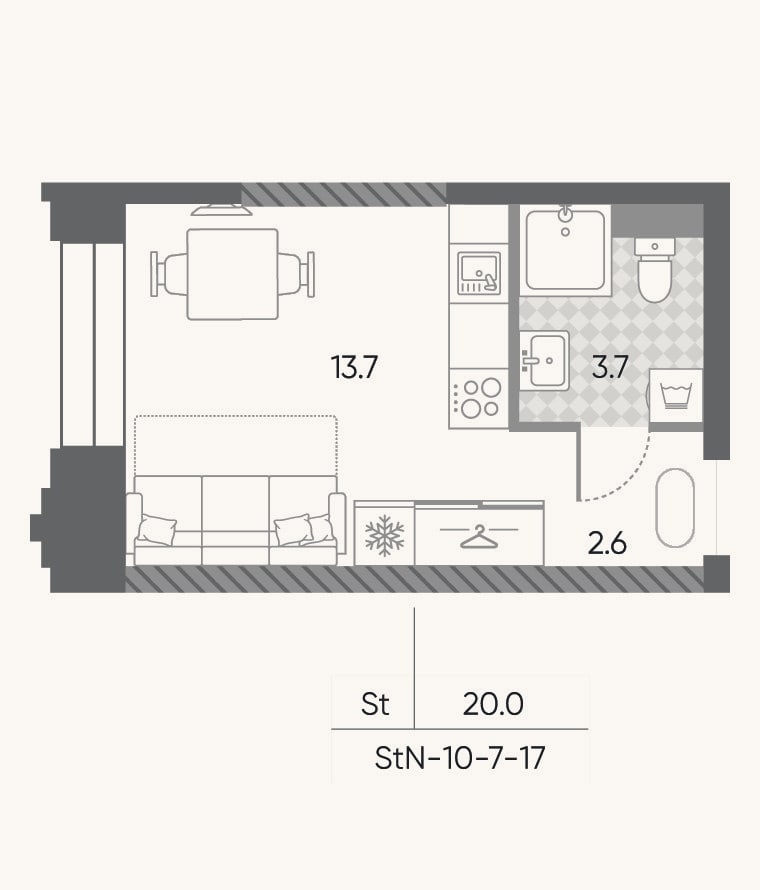 Планировка: Студия, 20 м²