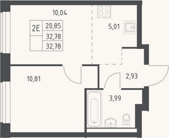 Планировка: 2-к, 32,8 м²