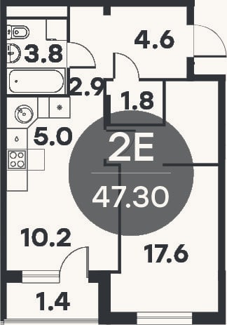Планировка: 2-к, 44,5 м²