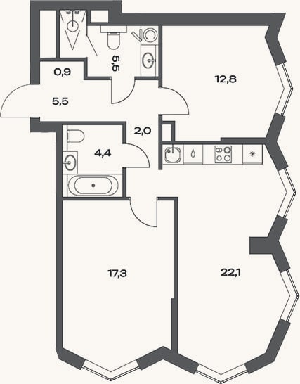 Планировка: 3-к, 71,6 м²