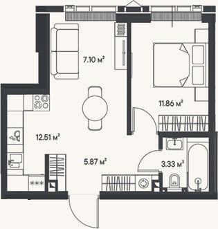 Планировка: 2-к, 40,7 м²
