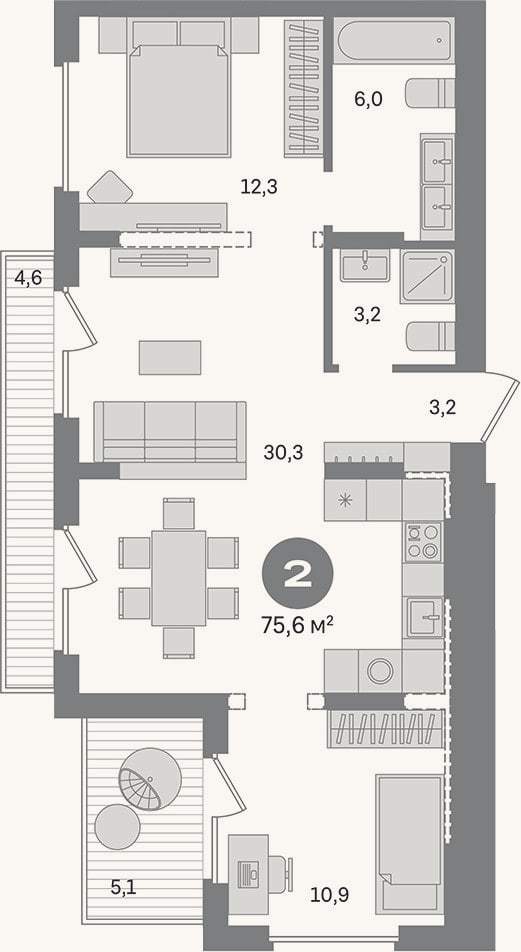 Планировка: 2-к, 65,9 м²