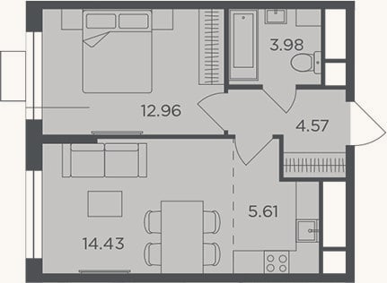 Планировка: 2-к, 41,6 м²