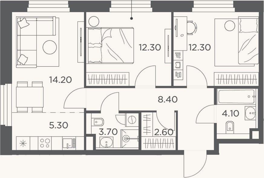 Планировка: 3-к, 62,9 м²