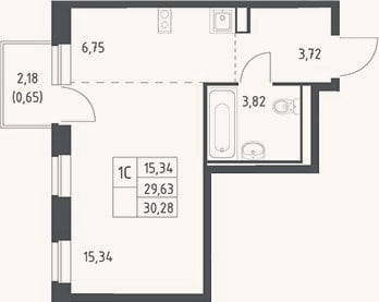 Планировка: Студия, 29,6 м²