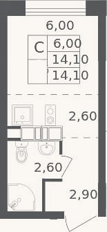 Планировка: Студия, 14,1 м²