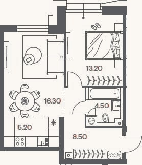 Планировка: 2-к, 47,7 м²