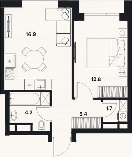 Планировка: 2-к, 41 м²