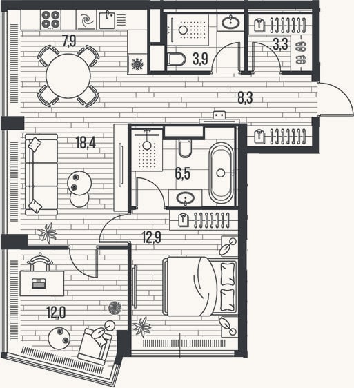 Планировка: 3-к, 73,2 м²