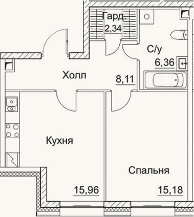 Планировка: 2-к, 48 м²