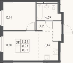 Планировка: 2-к, 34,7 м²
