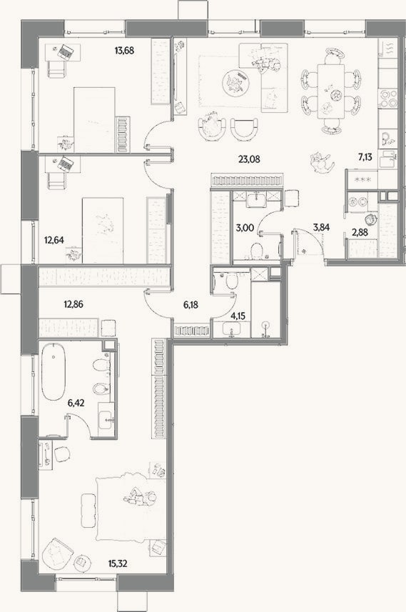 Планировка: 4+ к, 111,2 м²