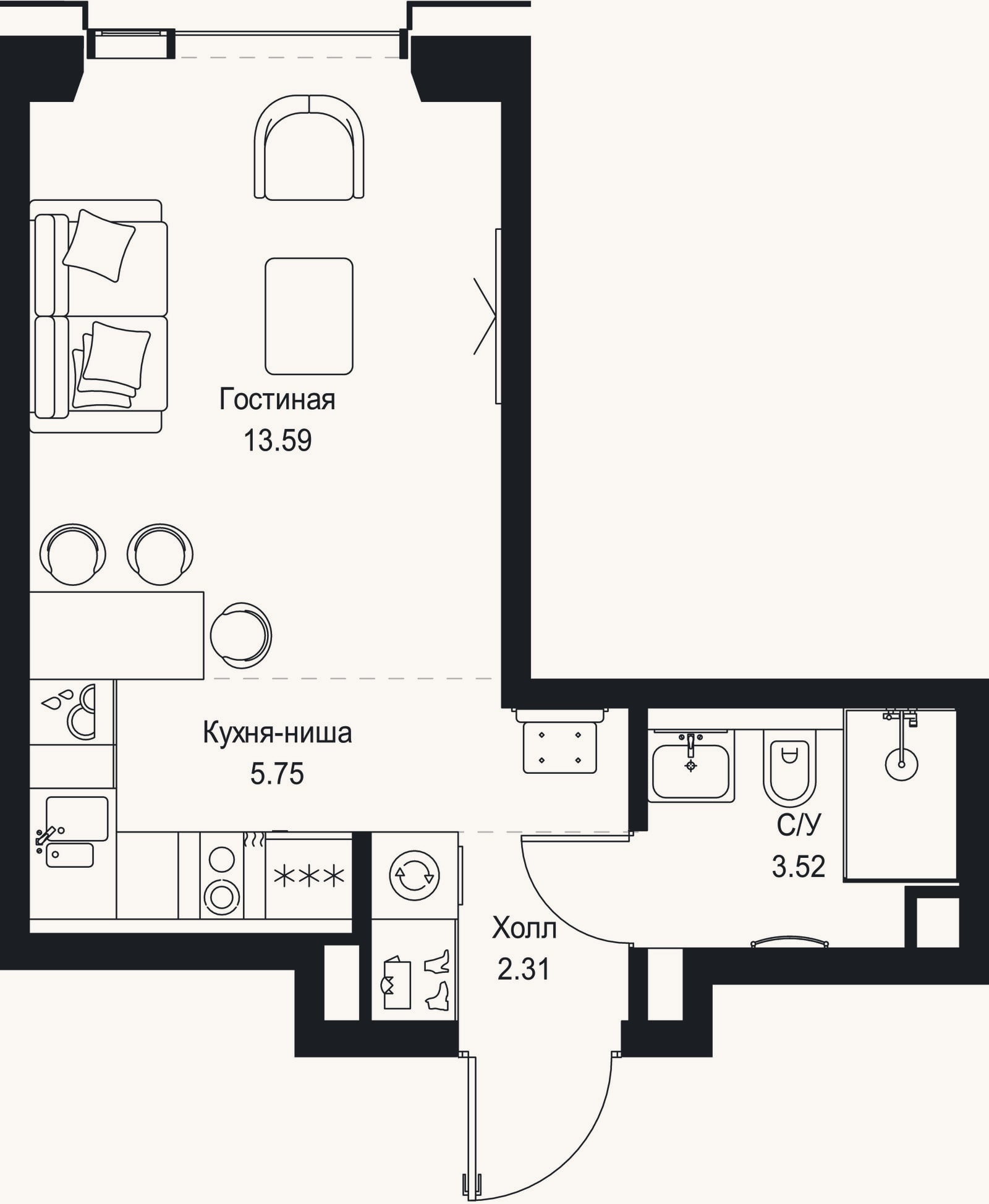 Планировка: Студия, 25,2 м²