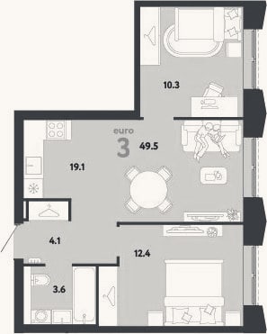 Планировка: 3-к, 49,5 м²