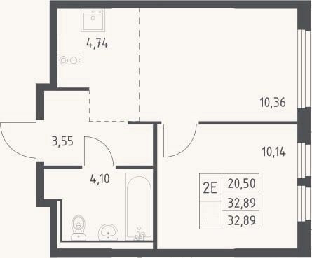 Планировка: 2-к, 32,9 м²
