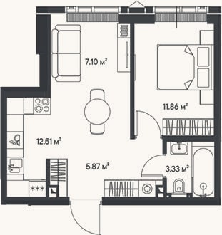Планировка: 2-к, 40,7 м²