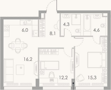 Планировка: 3-к, 66,7 м²