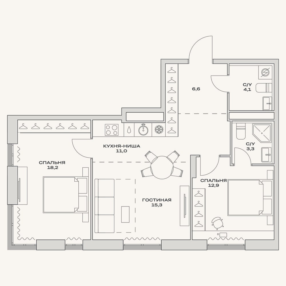 Планировка: 3-к, 71,4 м²
