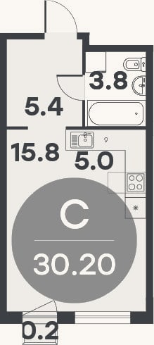 Планировка: Студия, 30 м²