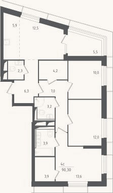 Планировка: 4+ к, 84,8 м²