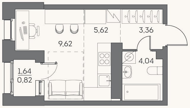 Планировка: Студия, 22,6 м²