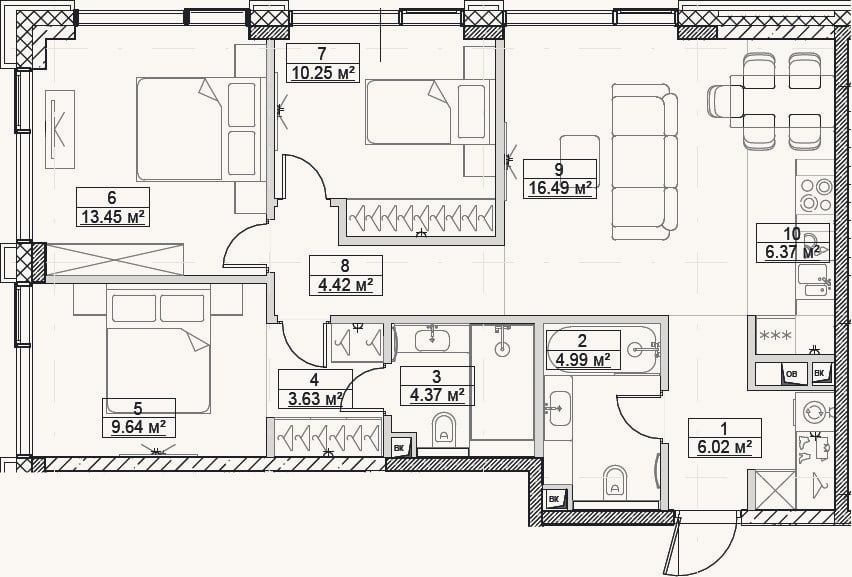 Планировка: 4+ к, 79,6 м²