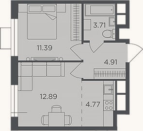 Планировка: 2-к, 37,7 м²
