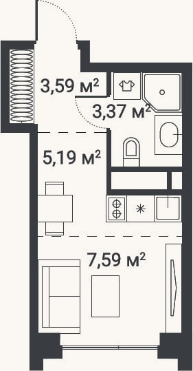 Планировка: Студия, 19,7 м²