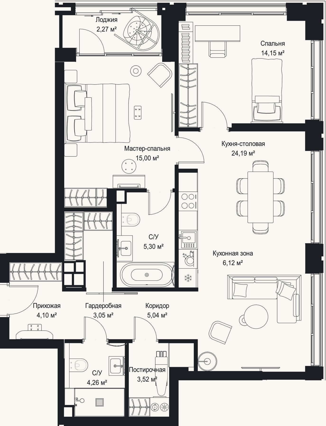 Планировка: 2-к, 84,7 м²