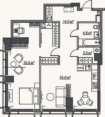 Планировка: 2-к, 79,6 м²