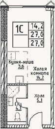 Планировка: Студия, 27 м²