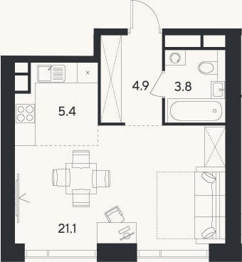 Планировка: Студия, 35,2 м²