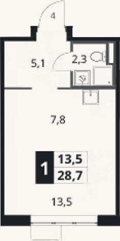 Планировка: Студия, 28,7 м²