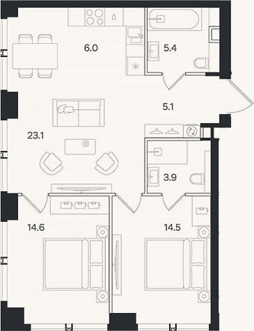 Планировка: 3-к, 72,6 м²