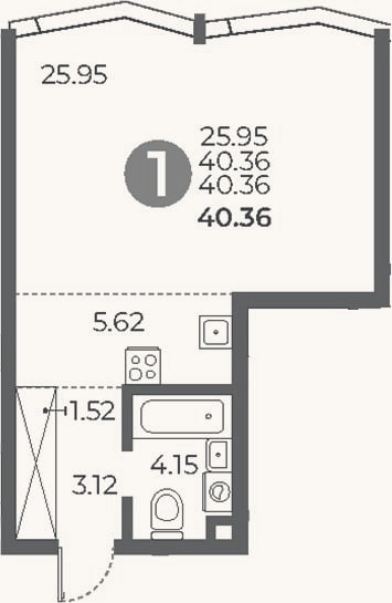 Планировка: Студия, 40,4 м²
