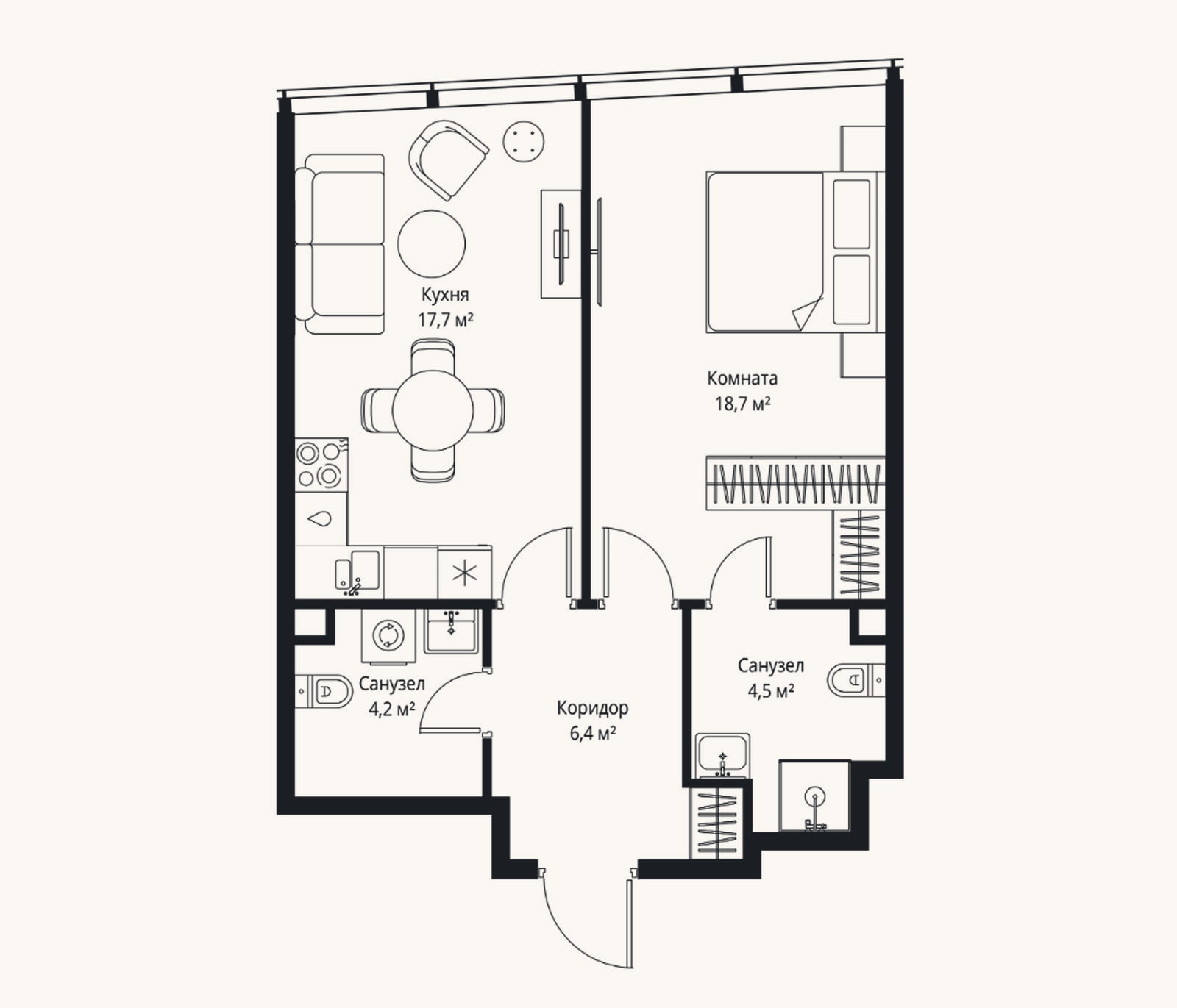 Планировка: 2-к, 51,5 м²