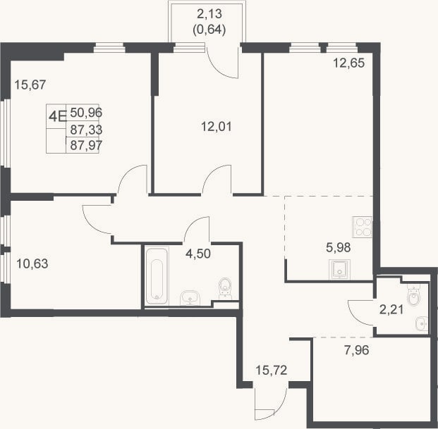 Планировка: 4+ к, 87,3 м²