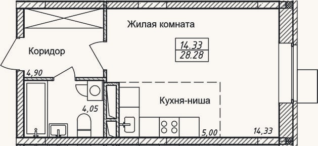 Планировка: Студия, 28,3 м²