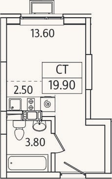 Планировка: Студия, 19,9 м²