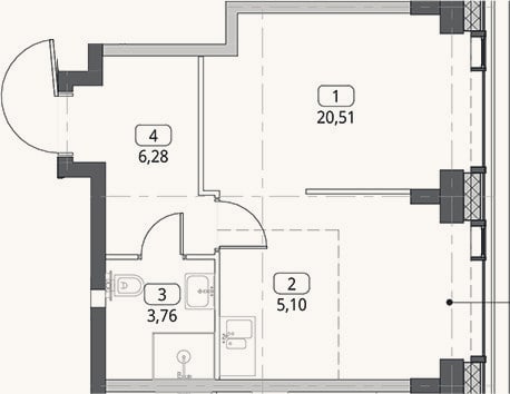 Планировка: Студия, 35,7 м²
