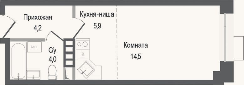 Планировка: Студия, 28,6 м²