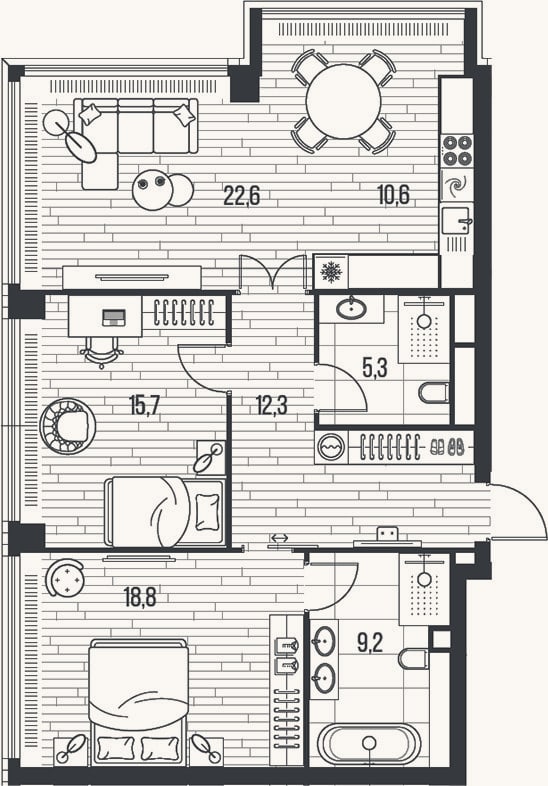 Планировка: 3-к, 94,5 м²