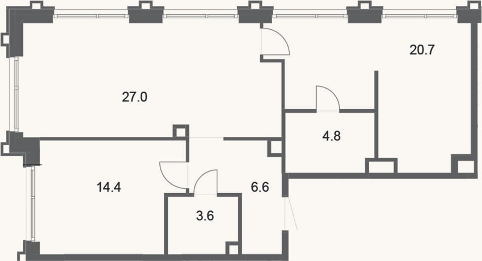 Планировка: 3-к, 77,1 м²