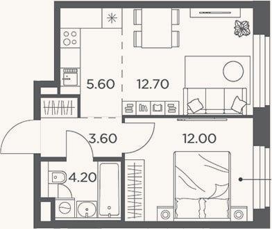 Планировка: 2-к, 38,1 м²