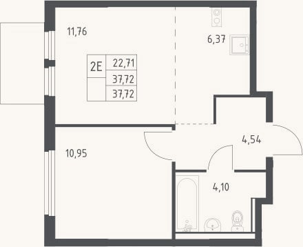 Планировка: 2-к, 37,7 м²