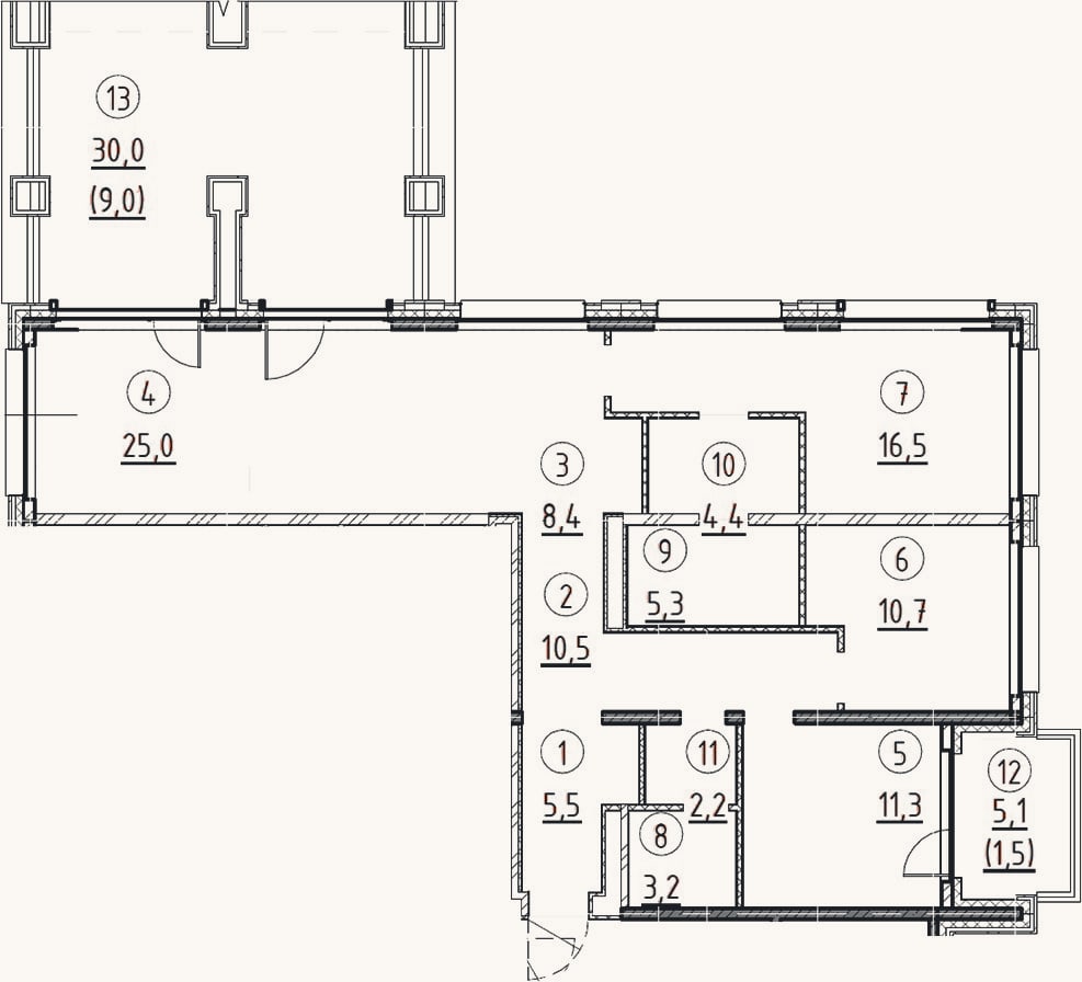 Планировка: 3-к, 103 м²