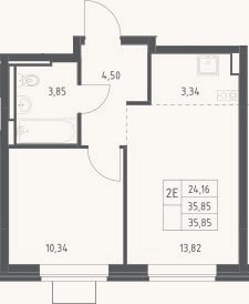 Планировка: 2-к, 35,9 м²