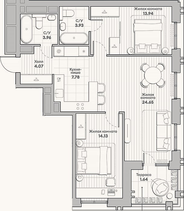 Планировка: 3-к, 72,5 м²